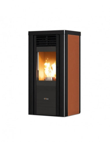 Stufa a pellet ventilata Anselmo Cola Pupilla in acciaio verniciato colore Rust 12,3 kW